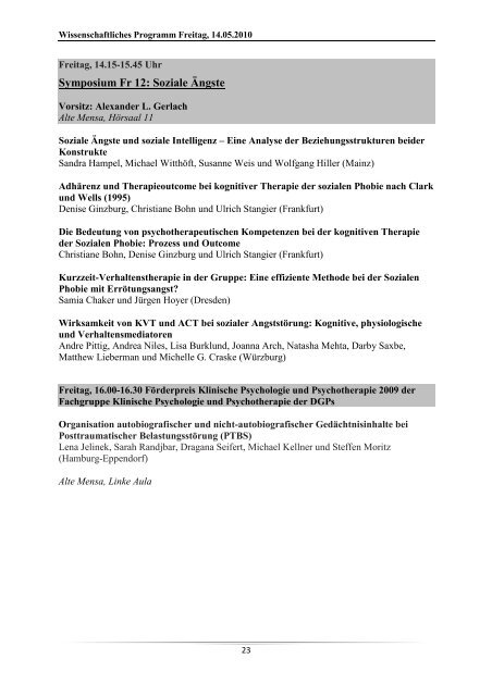 28. Symposium der Fachgruppe Klinische Psychologie und ...