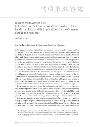 Lessons from Matteo Ricci Reflection on the ... - China Zentrum eV