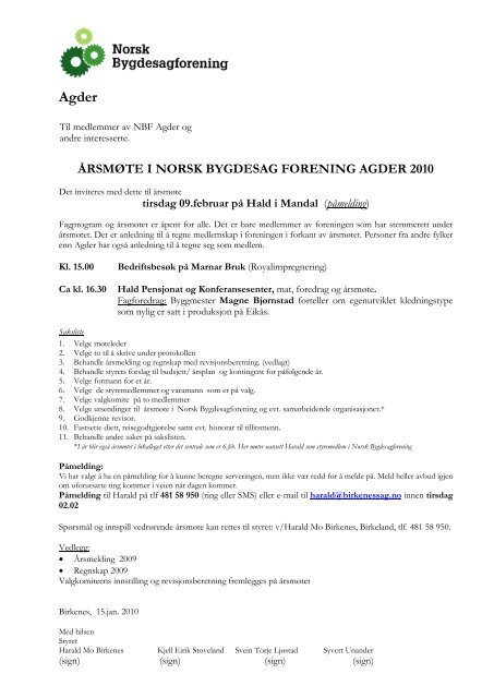 ÃƒÂ…RSMÃƒÂ˜TE I NORSK BYGDESAG FORENING AGDER 2010