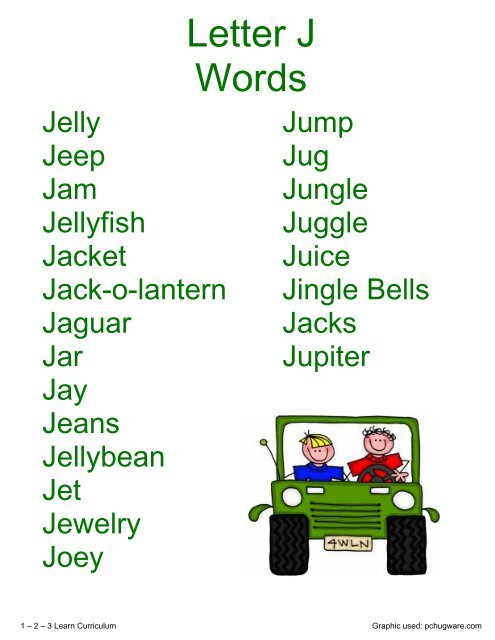 Letter J Words - 1 - 2 - 3 Learn Curriculum