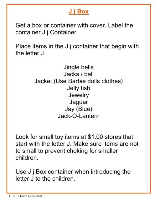 Letter J Words - 1 - 2 - 3 Learn Curriculum