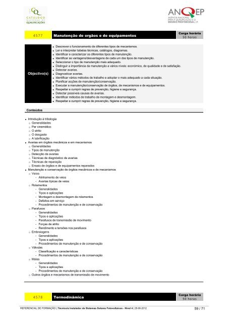 EM VIGOR REFERENCIAL DE FORMAÃÃO