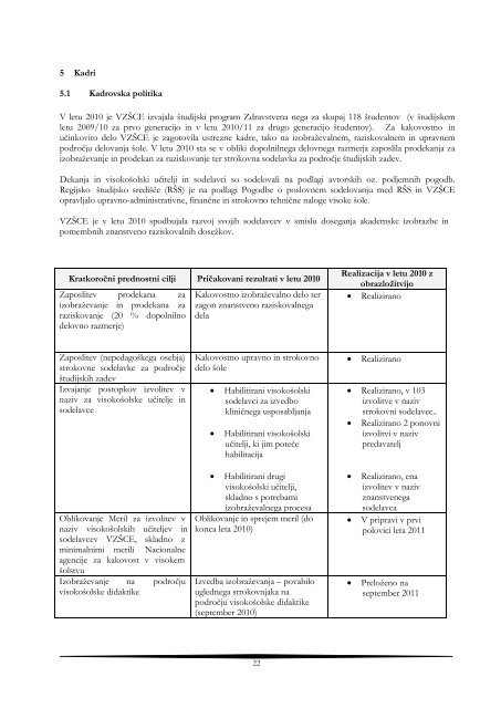 Letno poroÃ„Âilo VZSCE za leto 2010 - Visoka zdravstvena Ã…Â¡ola v Celju