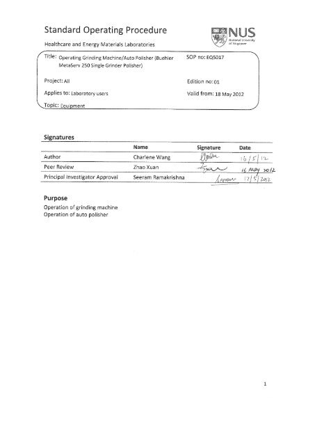 Sop Of Buehler Metaserv 250 Grinder Polisher