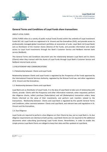 General Terms and Conditions for Loyal Funds ... - Loyal Bank