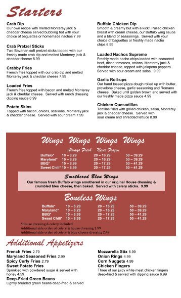 Menu - Tailgaters Grille and Drafthouse