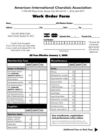 Work Order Form - American International Charolais Association
