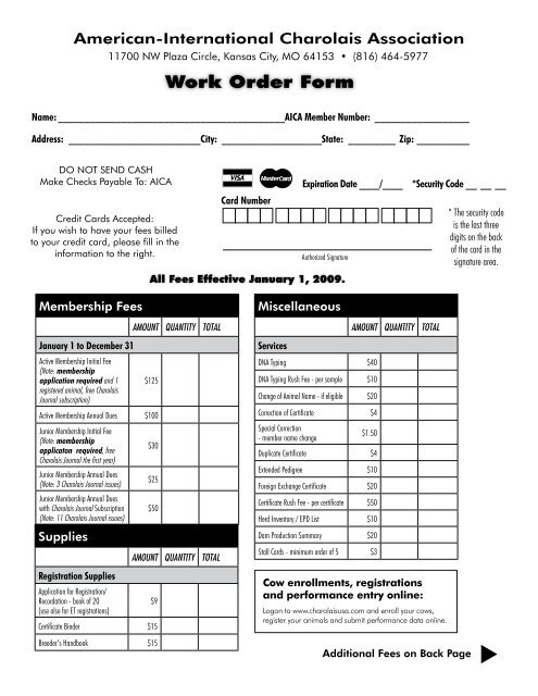 Work Order Form - American International Charolais Association