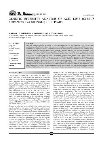 Genetic diversity analysis of acid lime (Citrus ... - THE BIOSCAN