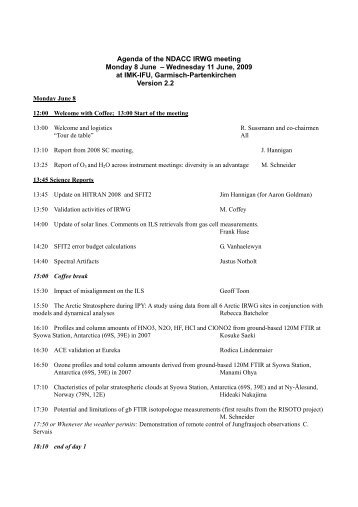 Agenda of the NDACC IRWG meeting Monday 8 June ... - IMK - IFU