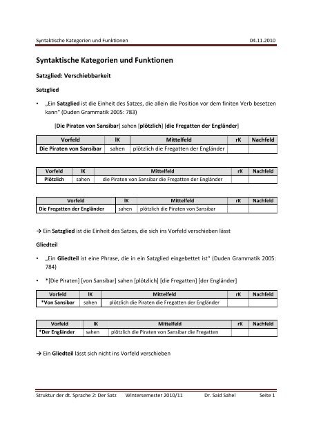 Syntaktische Kategorien und Funktionen