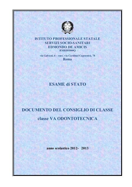 ESAME di STATO DOCUMENTO DEL CONSIGLIO DI CLASSE ...