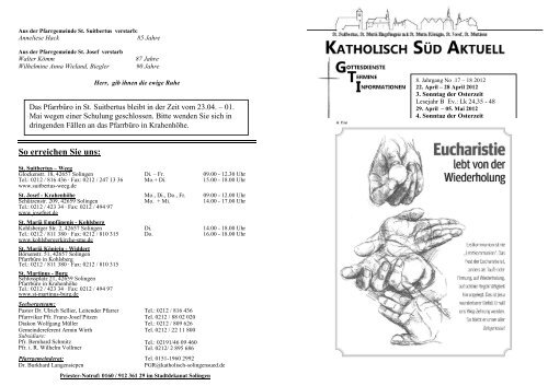 So erreichen Sie uns: - St. Suitbertus Solingen Weeg