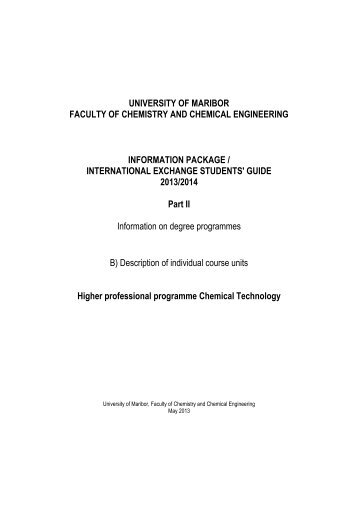 university of maribor faculty of chemistry and chemical engineering ...