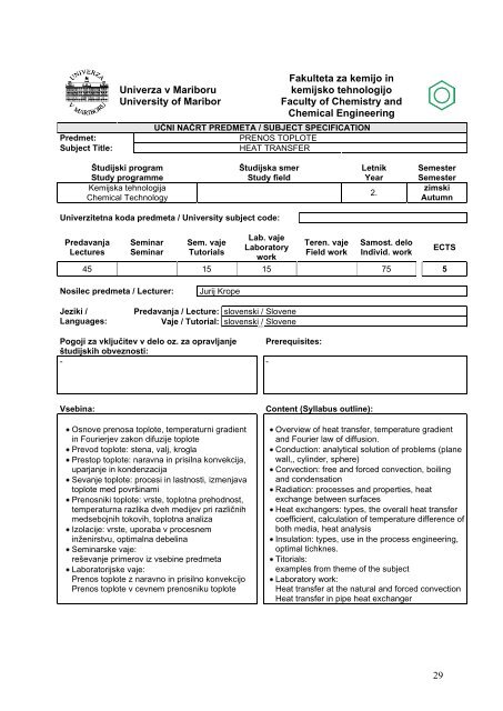 university of maribor faculty of chemistry and chemical engineering ...
