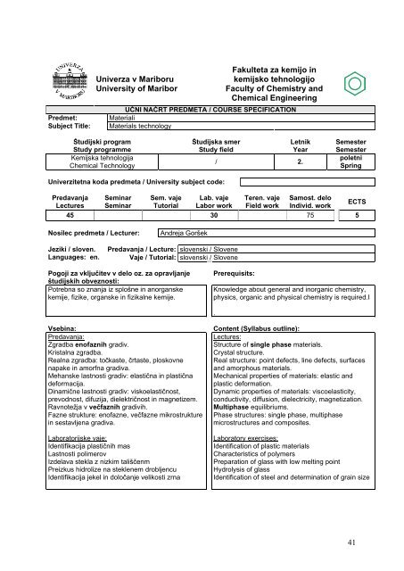 university of maribor faculty of chemistry and chemical engineering ...