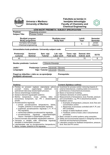 university of maribor faculty of chemistry and chemical engineering ...