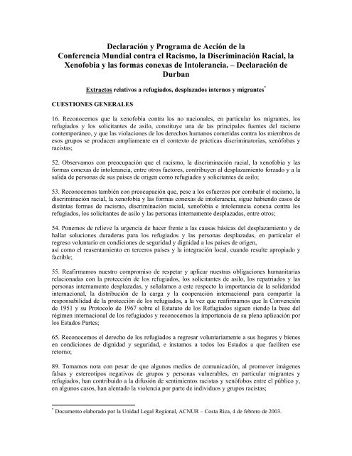 Extractos relativos a refugiados, desplazados internos y ... - Acnur