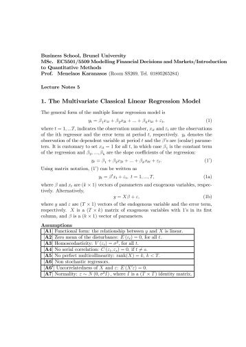 1. The Multivariate Classical Linear Regression Model - Professor ...