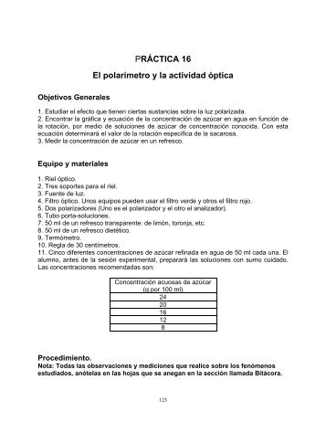 PRÁCTICA 16 El polarímetro y la actividad óptica