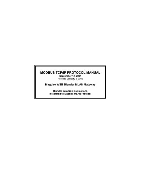 MODBUS TCP/IP PROTOCOL MANUAL - Maguire Products