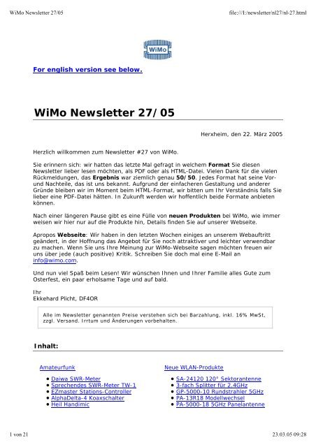 WiMo Newsletter 27/05