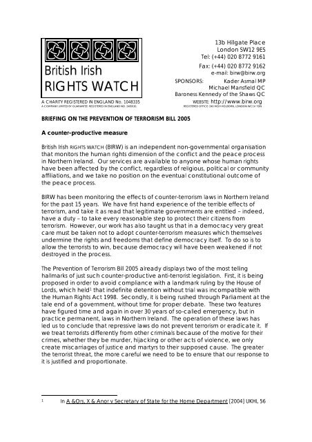 British Irish Rights Watch - The Pat Finucane Centre