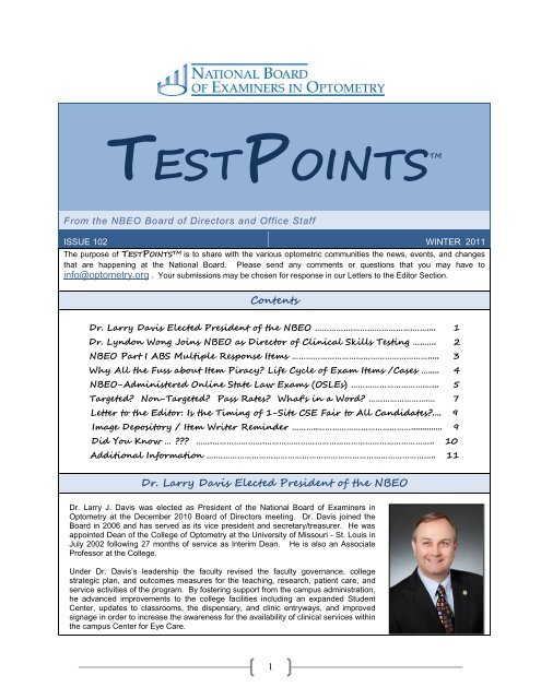 TESTPOINTSTM - National Board of Examiners in Optometry