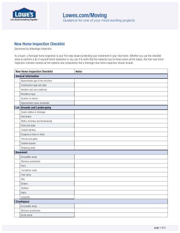 New Home Inspection Checklist - Lowe's