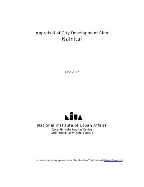 Appraisal of City Development Plan: Nainital - JnNURM