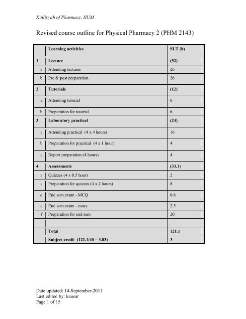 Course outline - International Islamic University Malaysia, Staff ...