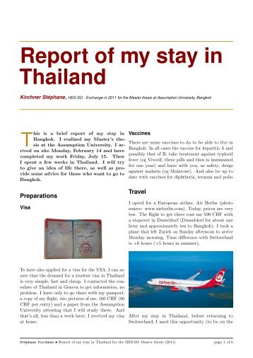 Report of my stay in Thailand - Dr Stephan Robert