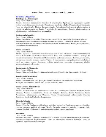 EMENTÁRIO CURSO ADMINISTRAÇÃO UFERSA Disciplinas ...