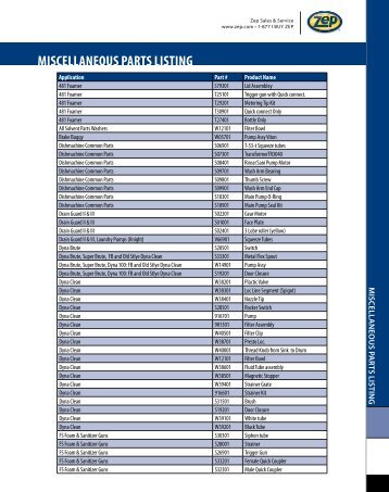 misCellaneous parts listing - Zep Equipment