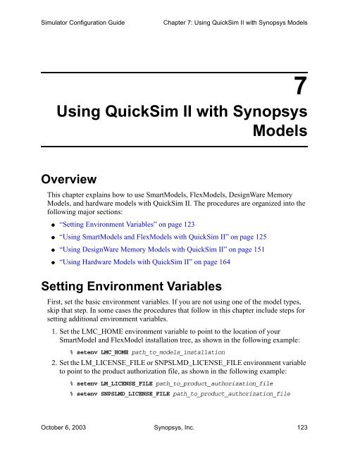 Simulator Configuration Guide for Synopsys Models
