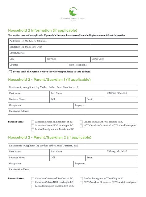 Application Form - Crofton House School