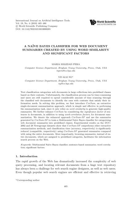 A naÃ¯ve Bayes Classifier for Web Document Summarie...