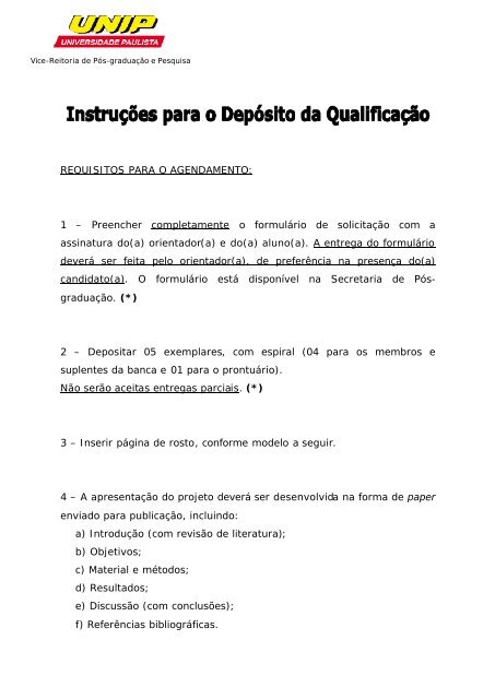 1 â Preencher completamente o formulÃ¡rio de solicitaÃ§Ã£o ... - Unip