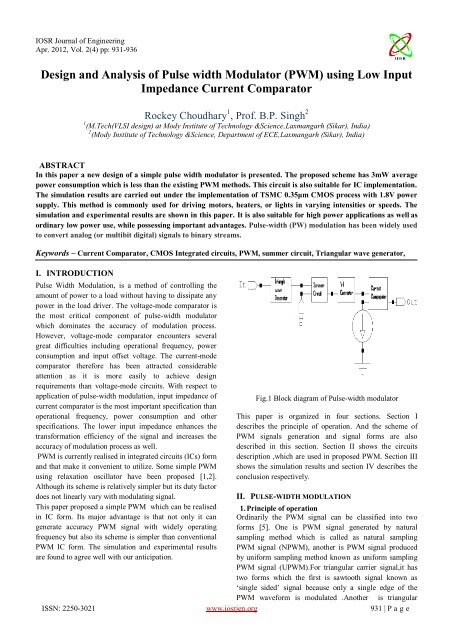 Design and Analysis of Pulse width Modulator (PWM ... - IOSRJEN