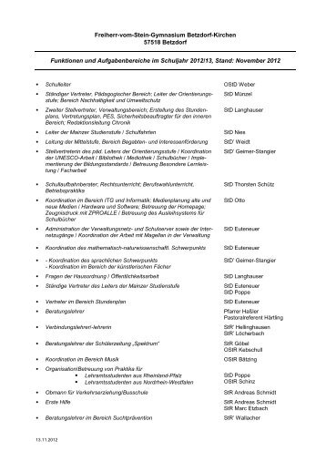 funktionen für Lehrerinfomappe A4 - Freiherr-vom-Stein Gymnasium