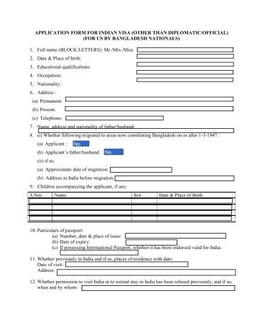 application form for indian visa (other that diplomatic/official)