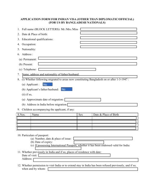 application form for indian visa (other that diplomatic/official)