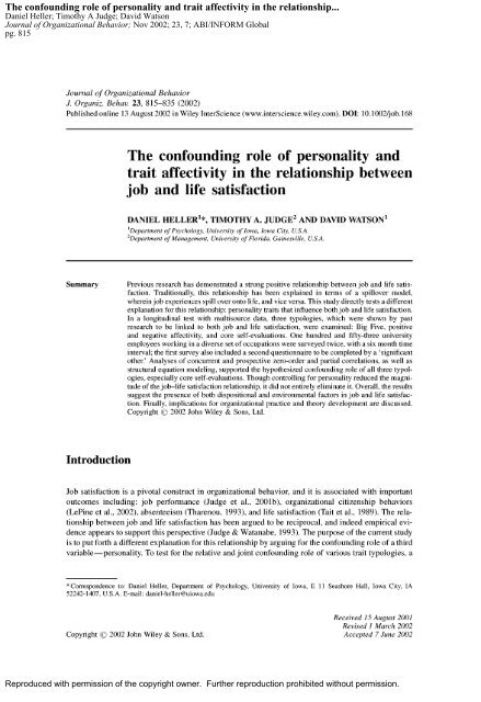 The confounding role of personality and trait ... - Timothy A. Judge