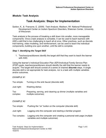 Task Analysis: Steps for Implementation - National Professional ...