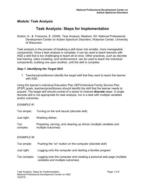 Task Analysis: Steps for Implementation - National Professional ...