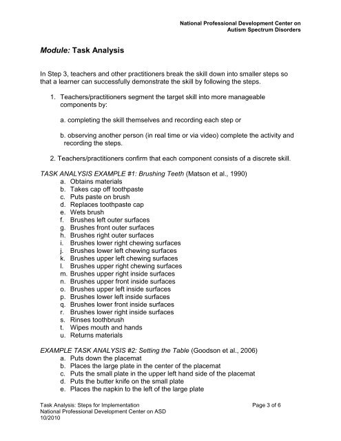 Task Analysis: Steps for Implementation - National Professional ...