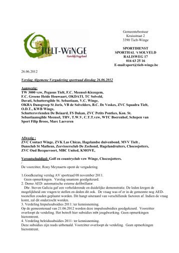 algemene vergadering sportraad:Besluit (.pdf). - gemeente Tielt-Winge