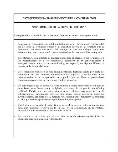 CATEQUESIS PARA EL SACRAMENTO DE LA CONFIRMACIÃN