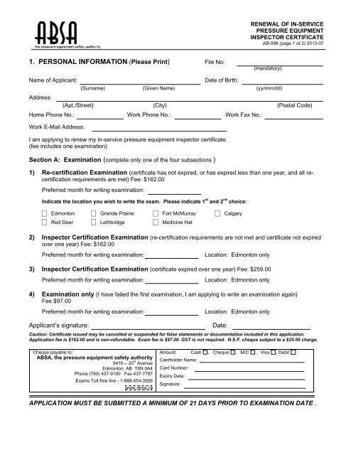 renewal form, AB-098 - ABSA