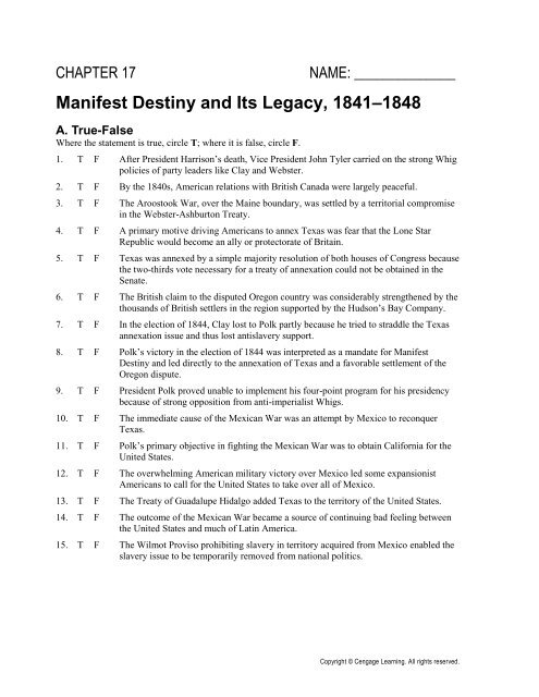 Manifest destiny worksheet
